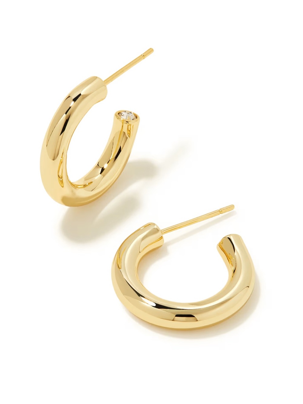 Gold Hoop Stud Earrings - Polished Chunky Hoop